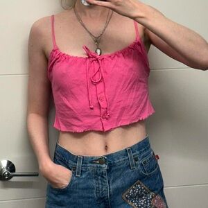 Vintage 90s pink cropped milk maid top